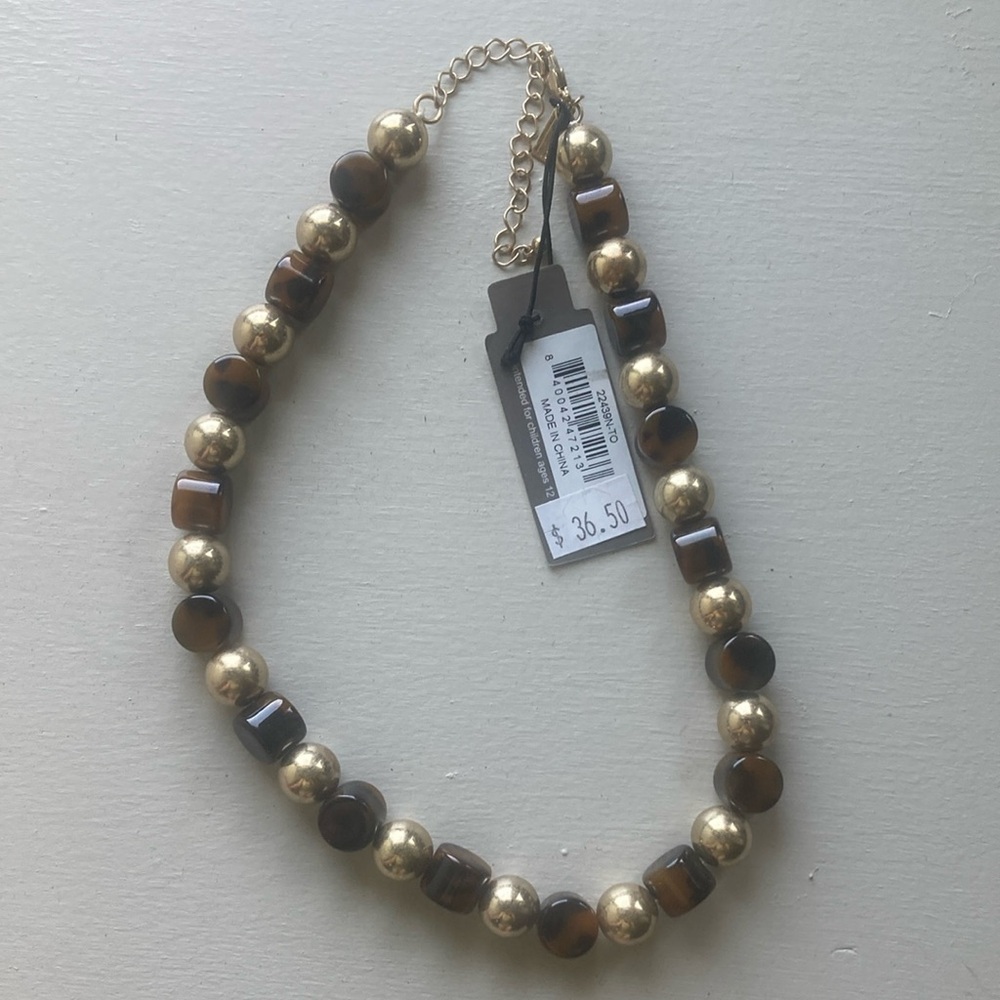 Gold and tortoise shell Beaded Necklace